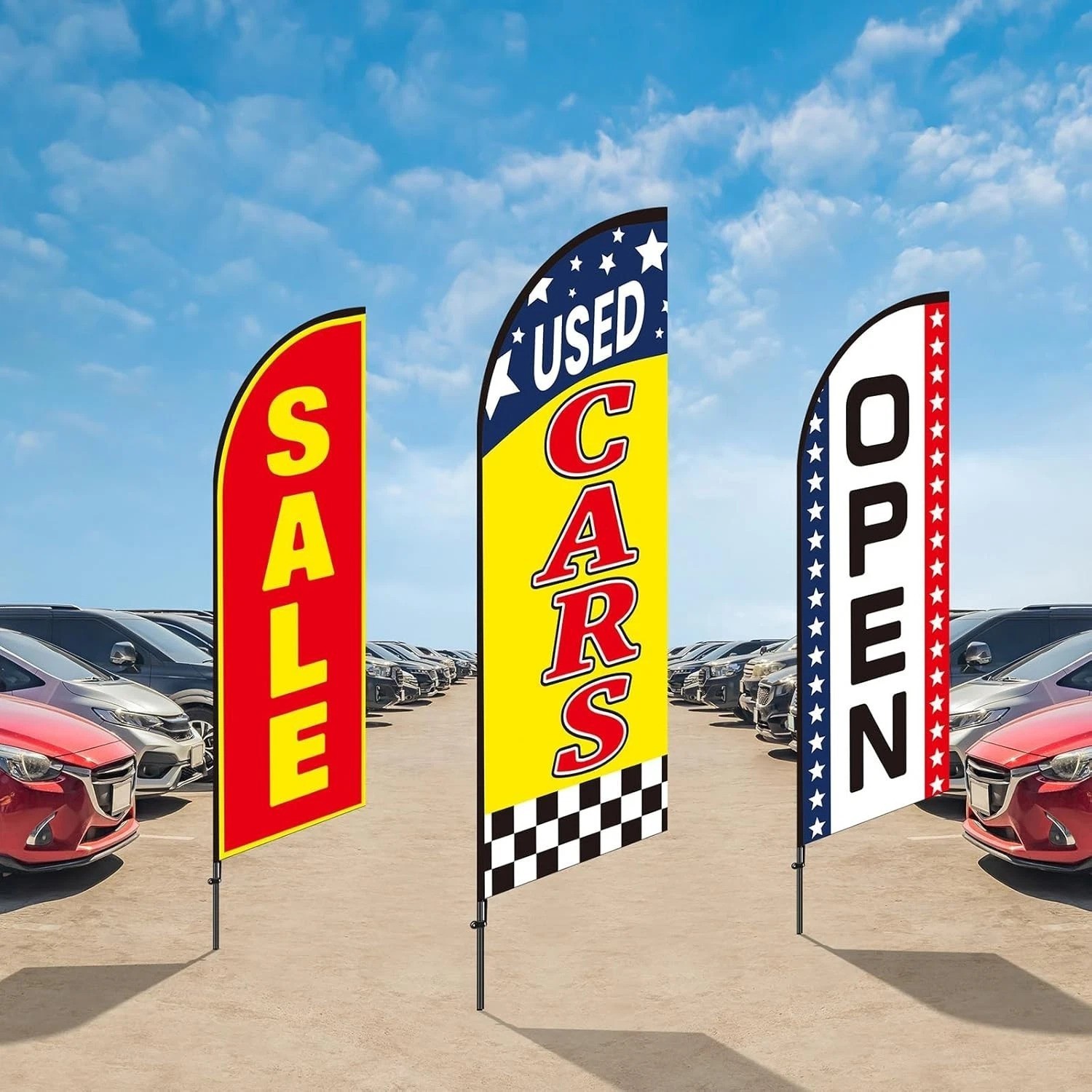 3 Pcs Used Cars Flag 7 x 5.4 ft Car Auto Dealer Swooper Feather Flags Kits Se…