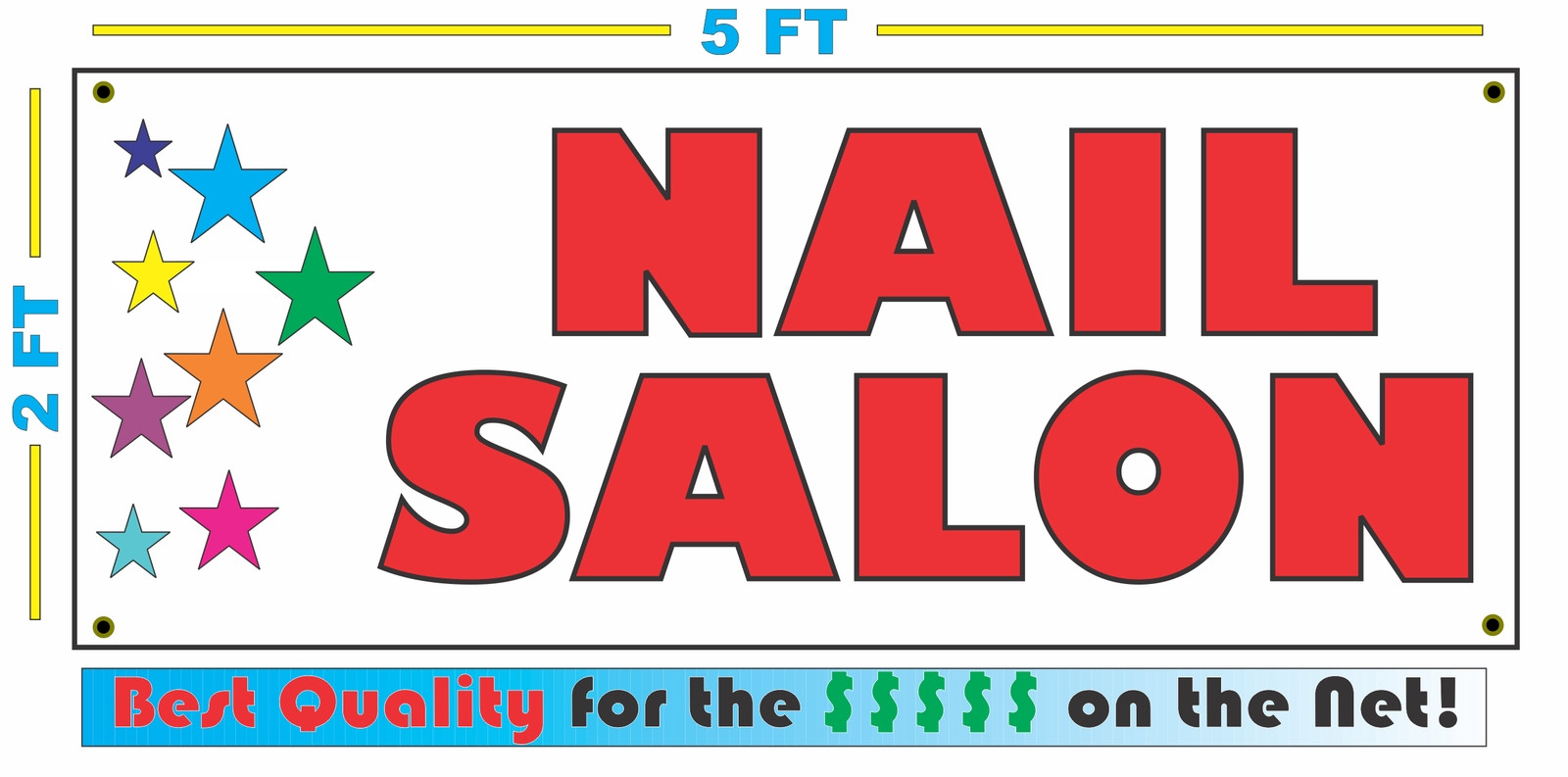 NAIL SALON w Multi Colored Stars Banner Sign NEW Larger Size