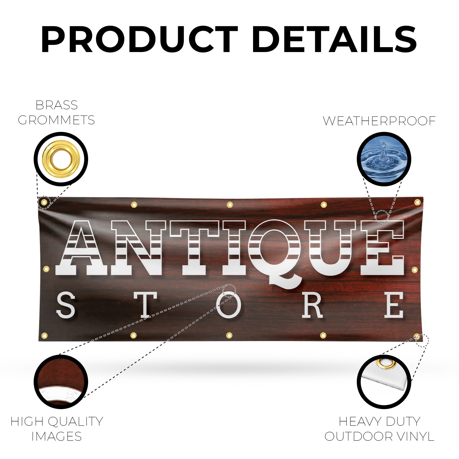 Antique Store Vinyl Banner Sign with Metal Grommets Heavy-Duty Single-Sided