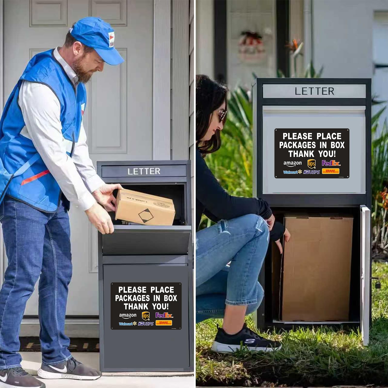 2 Pack Please Place Packages In Box Delivery Instructions Aluminum Sign 12×8 In