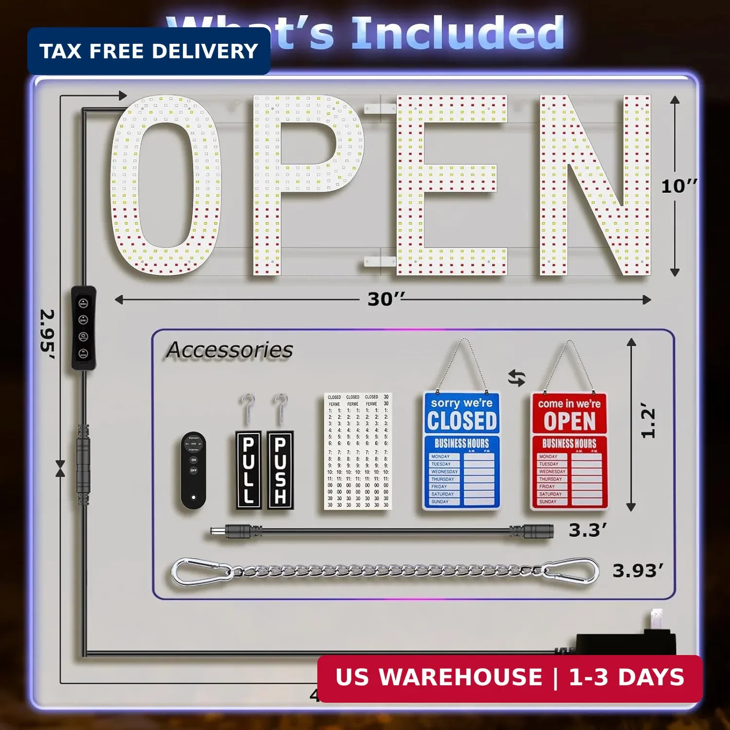 LED Open Signs for Business, exTopGoal 30&Prime;x10&Prime; Large Bright Open Sign with Remot