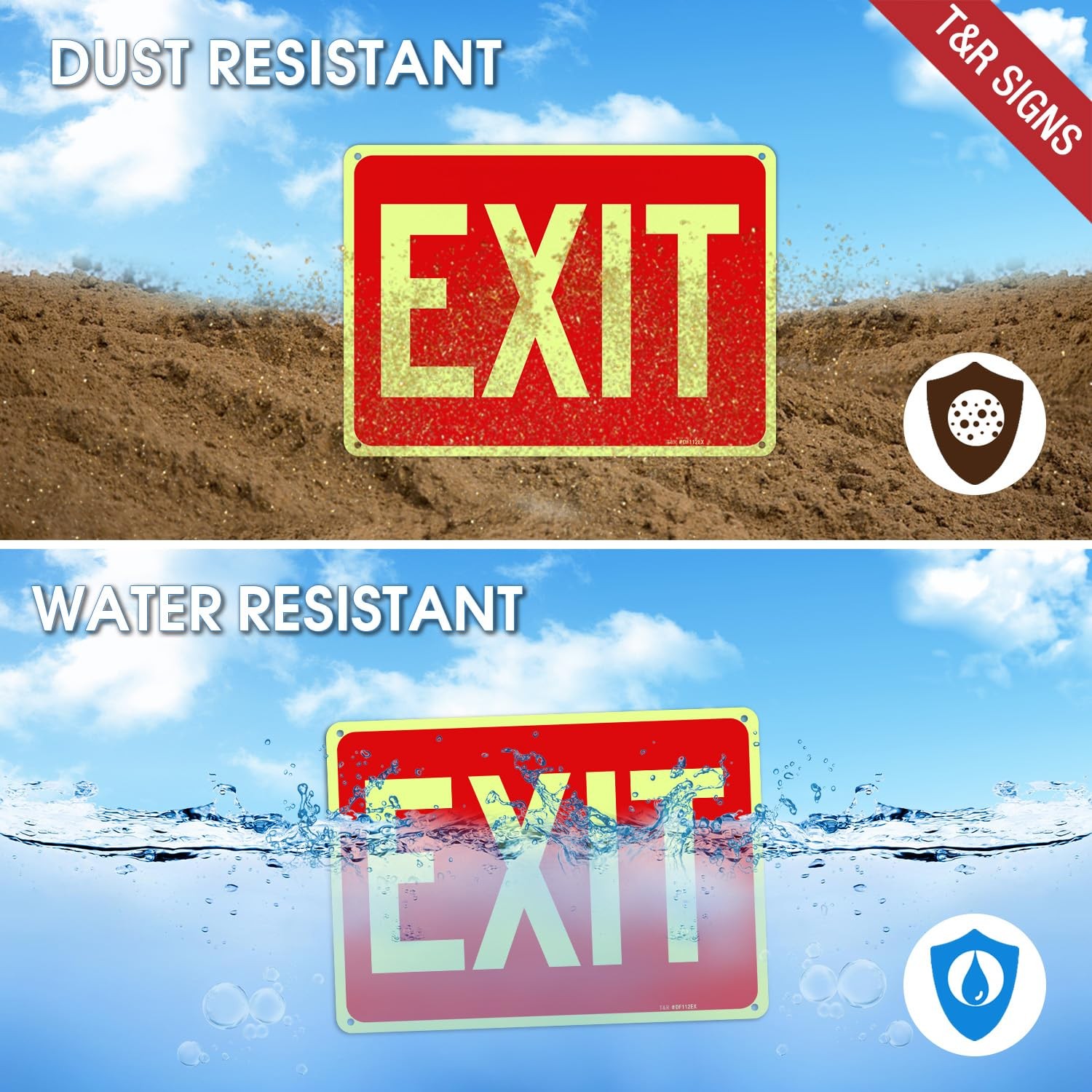 T&R Exit Sign – 2 Pack – 10 x 7 Inches Rust Free .040 Aluminum Glow-In-The-Da…