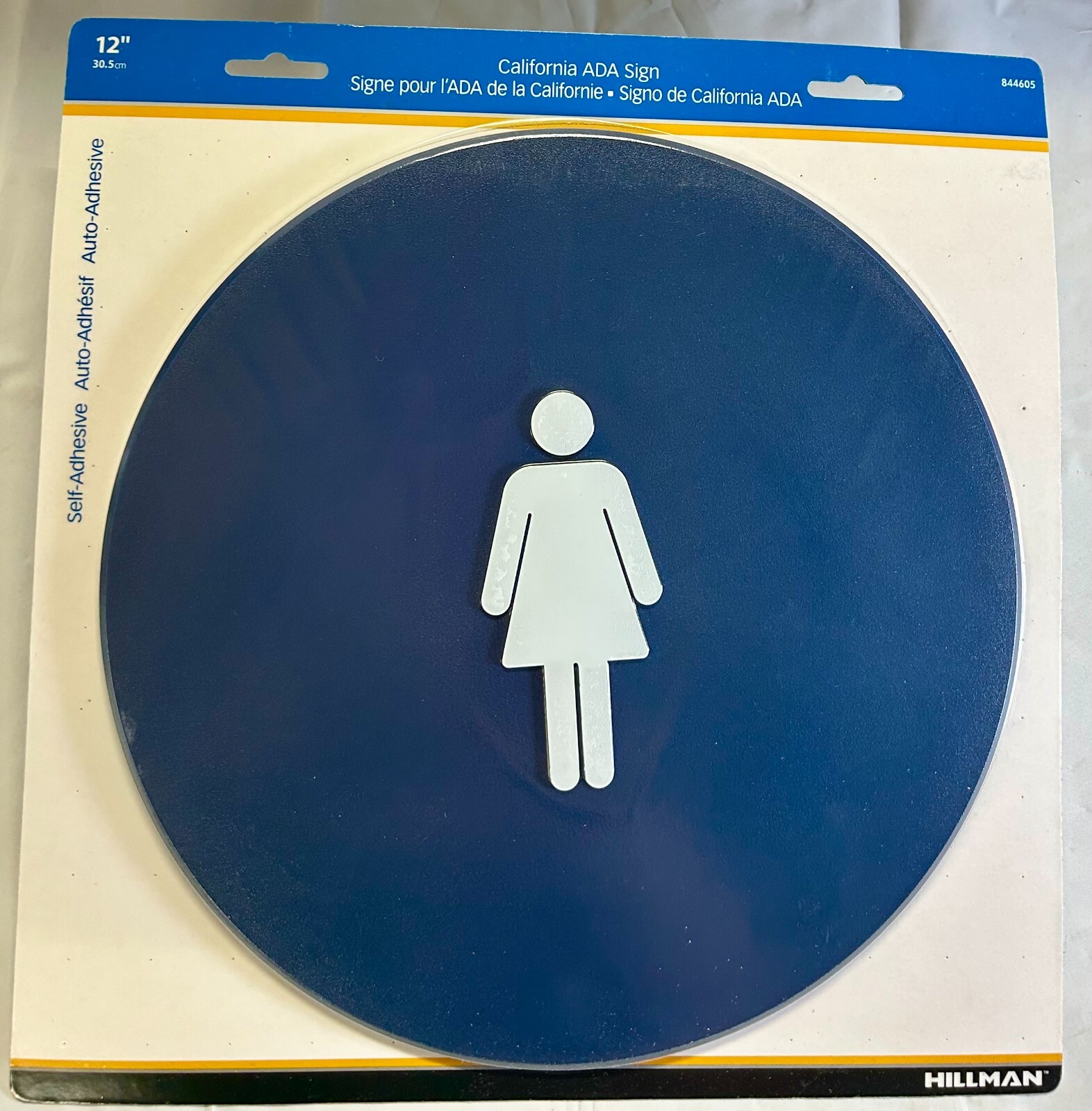 California ADA Compliant Sign 12&Prime; Round Self Adhesive Plastic Women&rsquo;s Room Blue