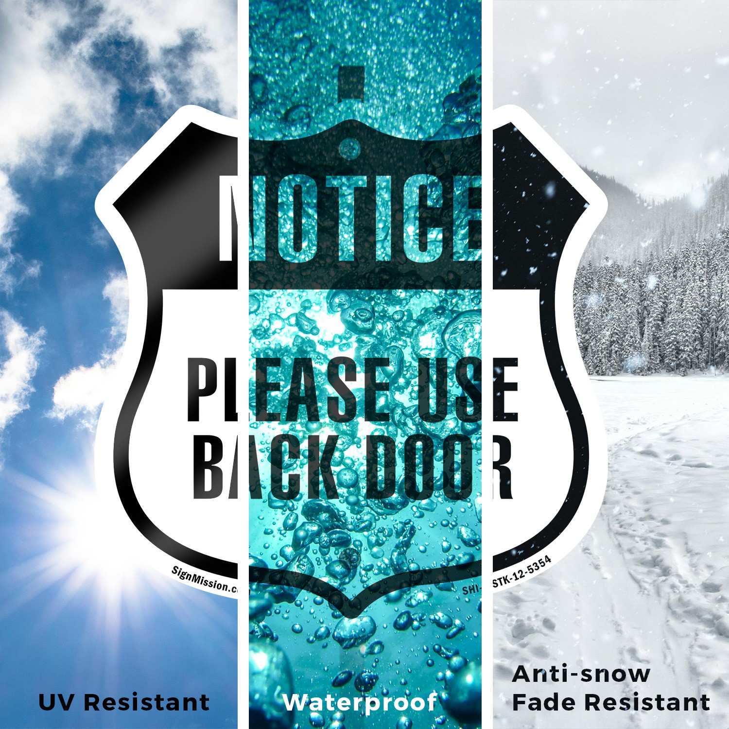 Notice Please Use Back Door Shield Shaped Sign With Stake Made in the USA