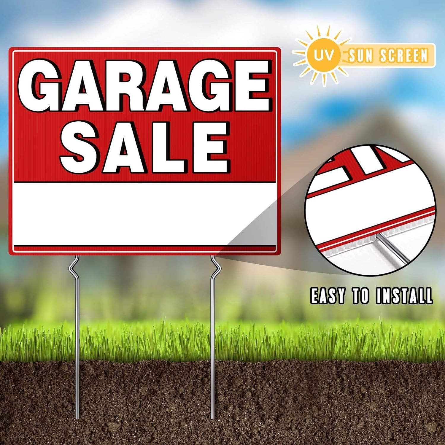 Garage Sale Signs with Stakes, 17&Prime; x 13&Prime; Double-Sided Yard Sale Sign with Arr…