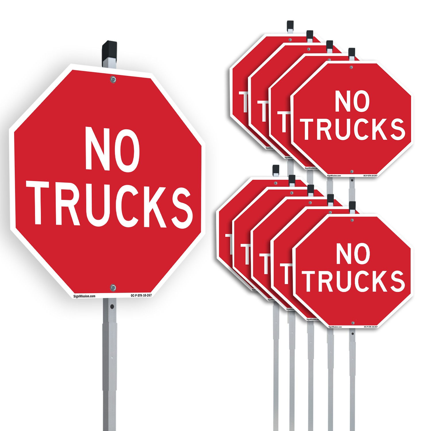 No Trucks Octagon Sign With Stake Weather Resistant UV Protected Made in the USA
