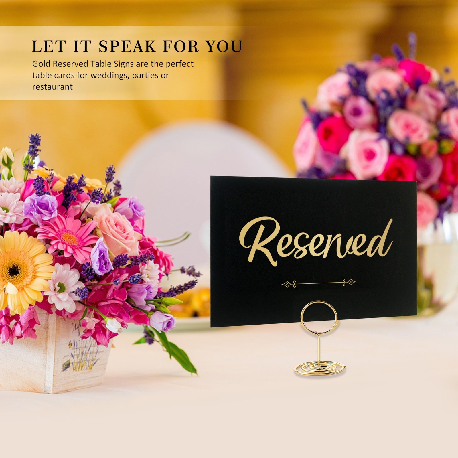 12 PCS Gold Foil Reserved Signs With Stand Seating Signs Wedding Black