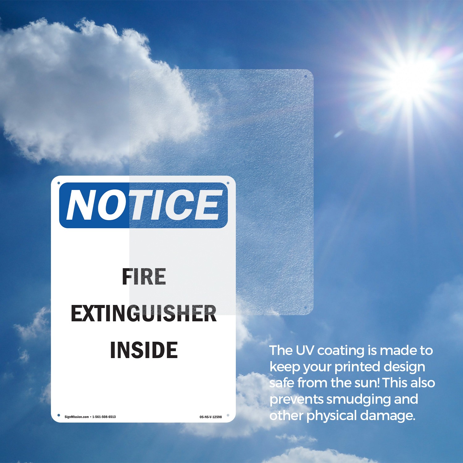 Fire Extinguisher Inside OSHA Notice Sign Metal, Plastic, Decal – 5 or 10 Pack