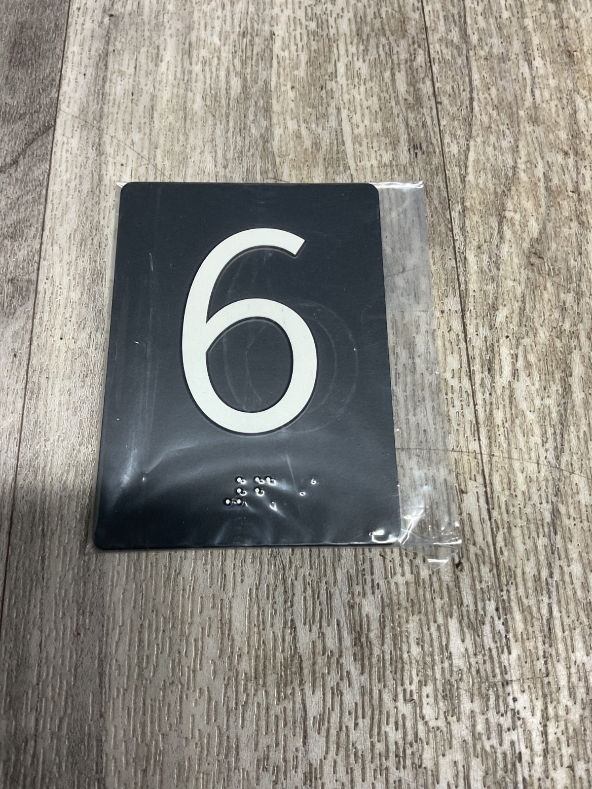 6th Floor Elevator Jamb Plate Sign, Braille #6, Raised Dots & Number #4013G68