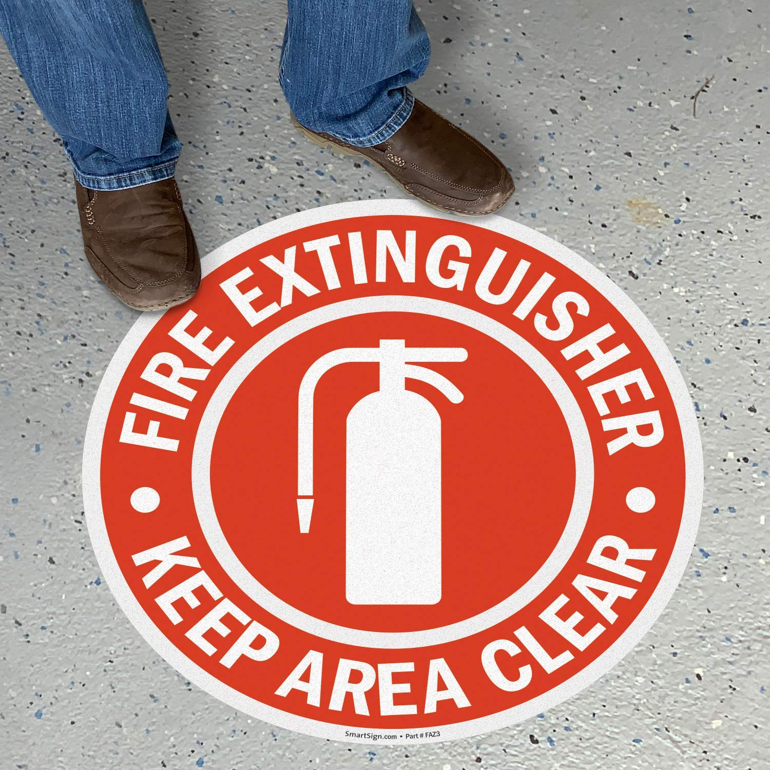 “Fire Extinguisher – Keep Area Clear” anti Slip Adhesive Floor Sign | 24&Prime; X 24&Prime;