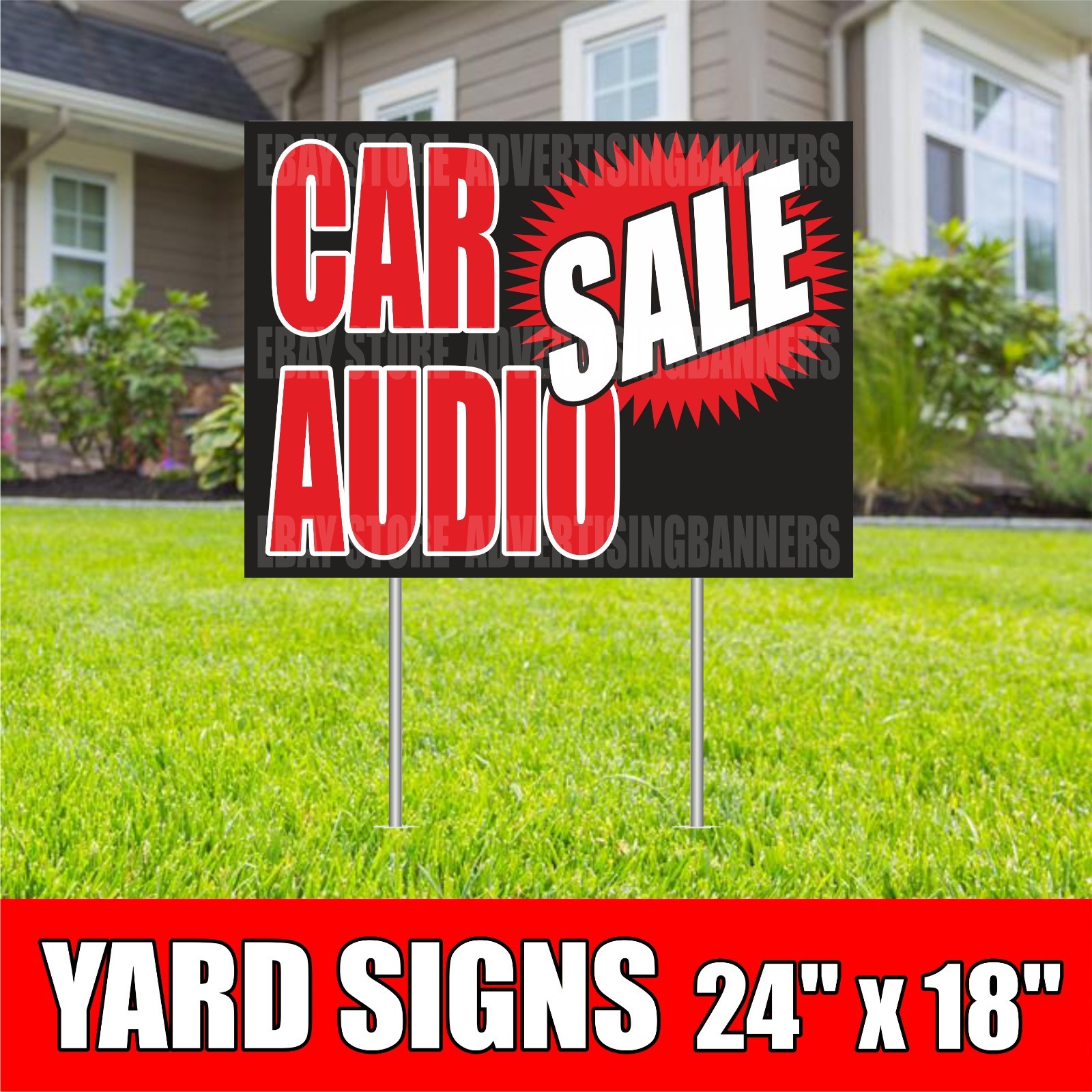 CAR AUDIO SALE Yard Sign with H-Stakes Stereo Speakers Service Auto Sound