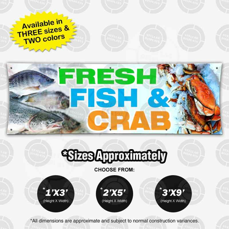 FRESH FISH & Crab Banner Food Market Restaurant Open Sign Shop Display Vinyl Cod
