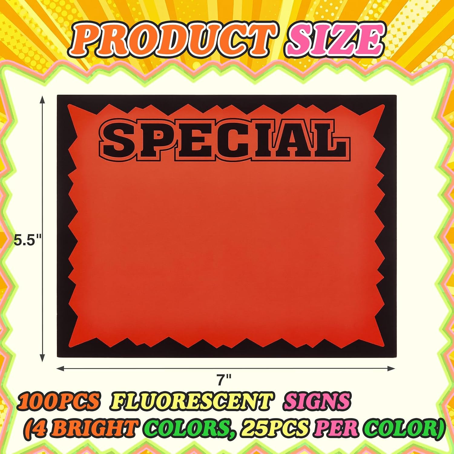 Eaasty 100 Pcs 5.5&Prime; X 7&Prime; Starburst Signs, Fluorescent Neon Special Retail Sign C