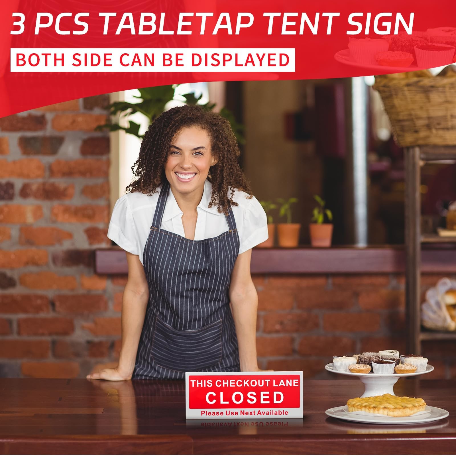 Checkout Closed Desk Sign V Shaped Tabletop Red White Double Sided 3 PCS