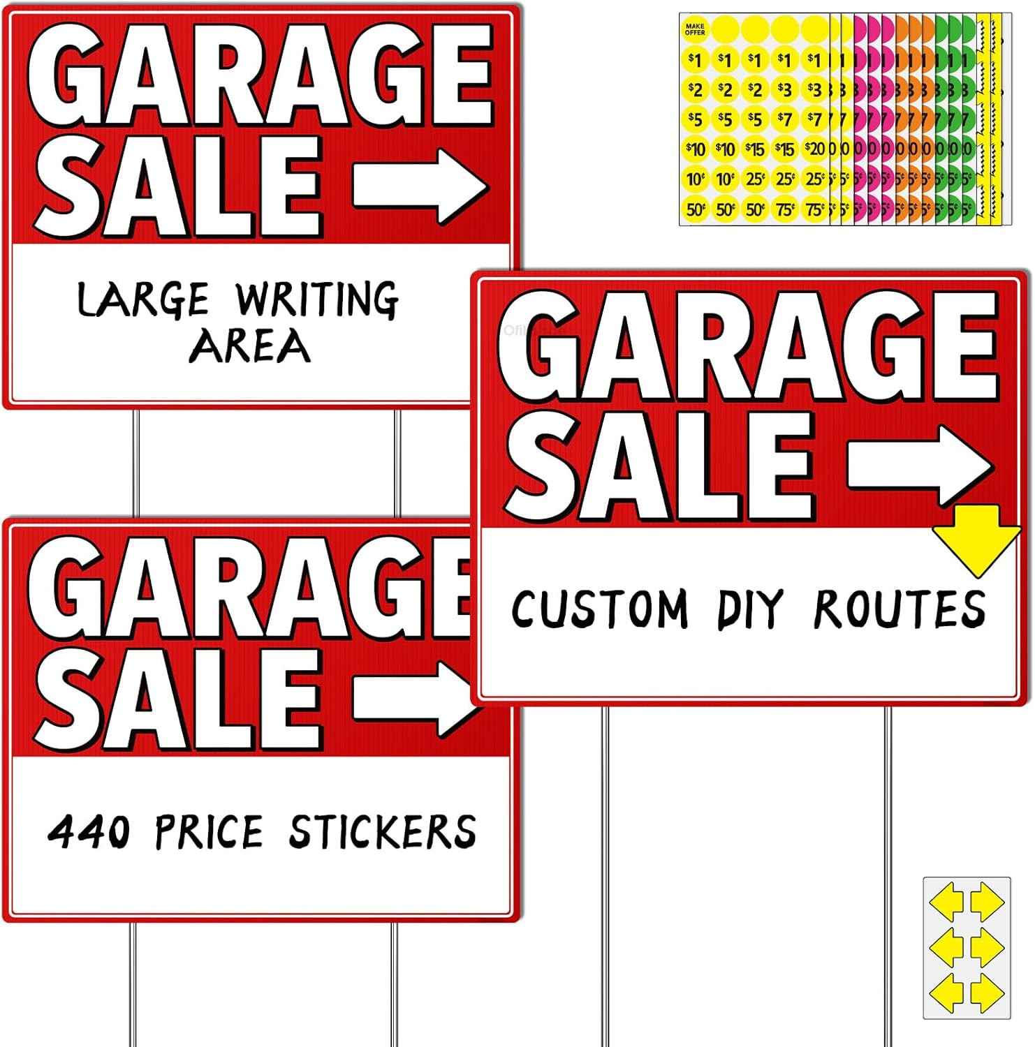 Garage Sale Sign Kit with Stakes – 17X13&Prime; Yard Sale Signs for Custom Route Navig