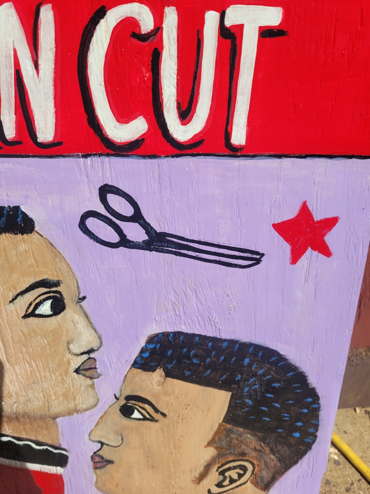 Barber Shop African Haircut Sign Advertising Painting On Wood Display Big 24×21