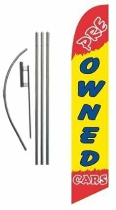 Pre Owned Cars Advertising Feather Banner Swooper Flag Sign with Flag Pole…