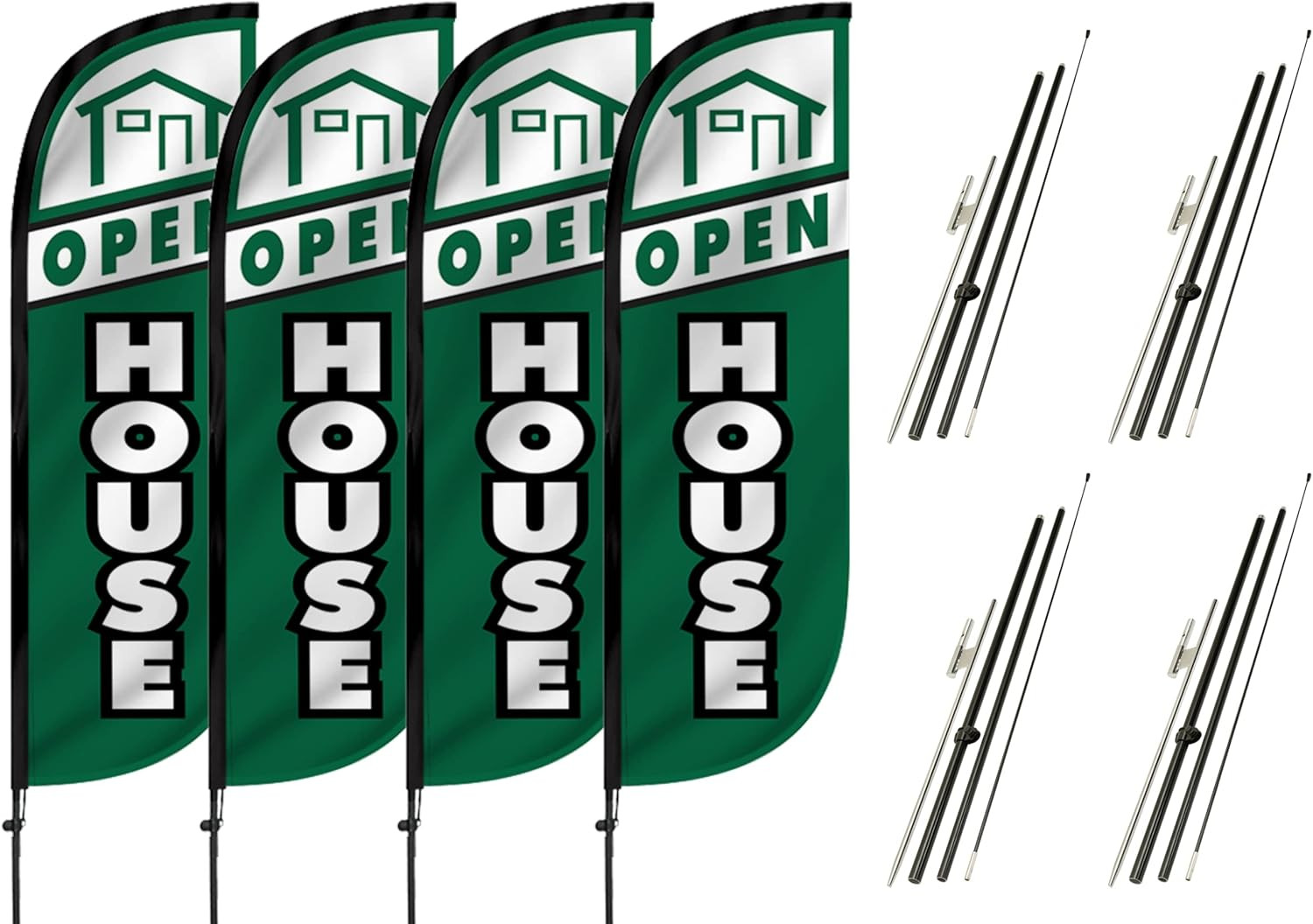 4-Pack 5Ft Feather Flags for Open House – Real Estate Sign Set