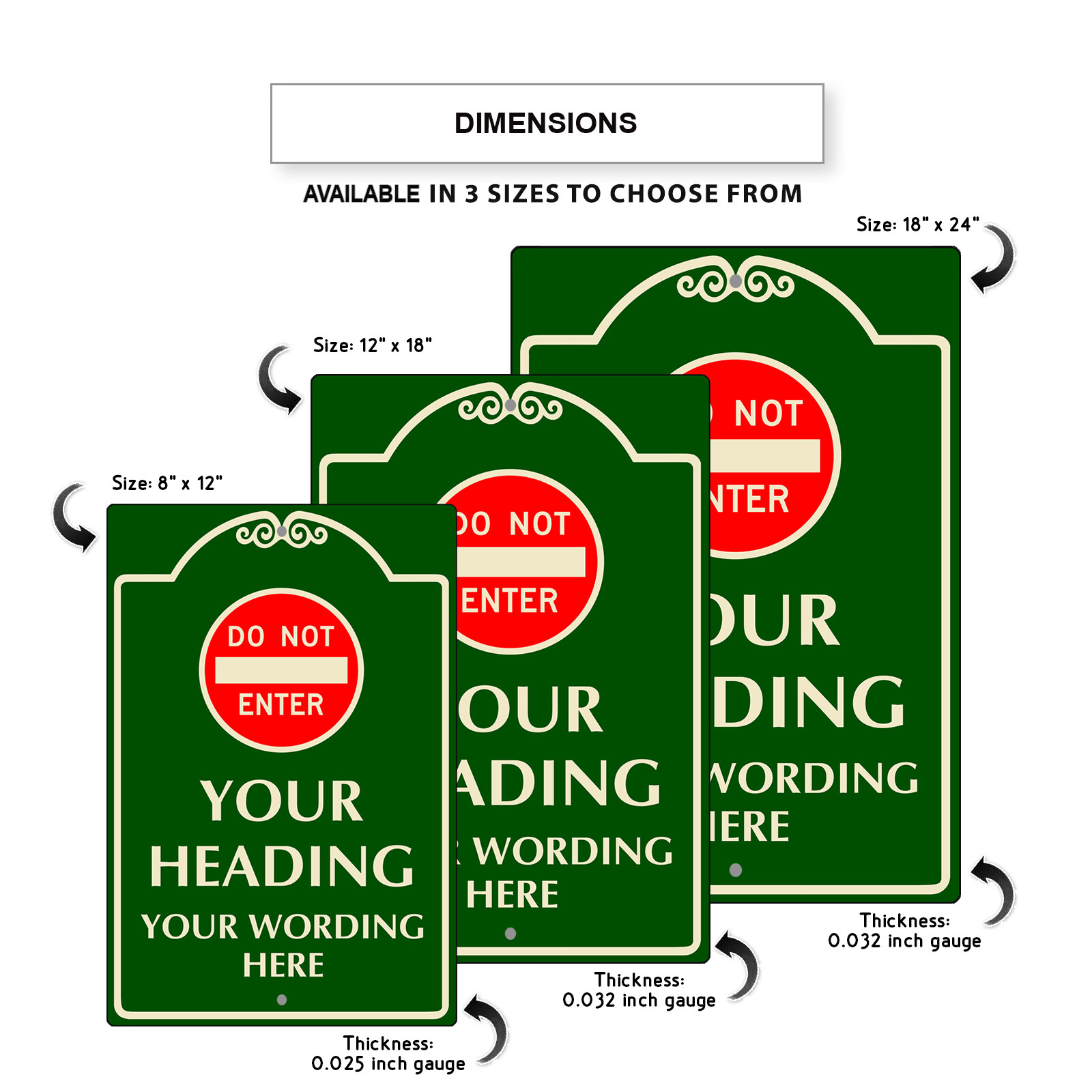 Custom Sign Do Not Enter Your Heading & Wording Personalized Aluminum Metal Sign
