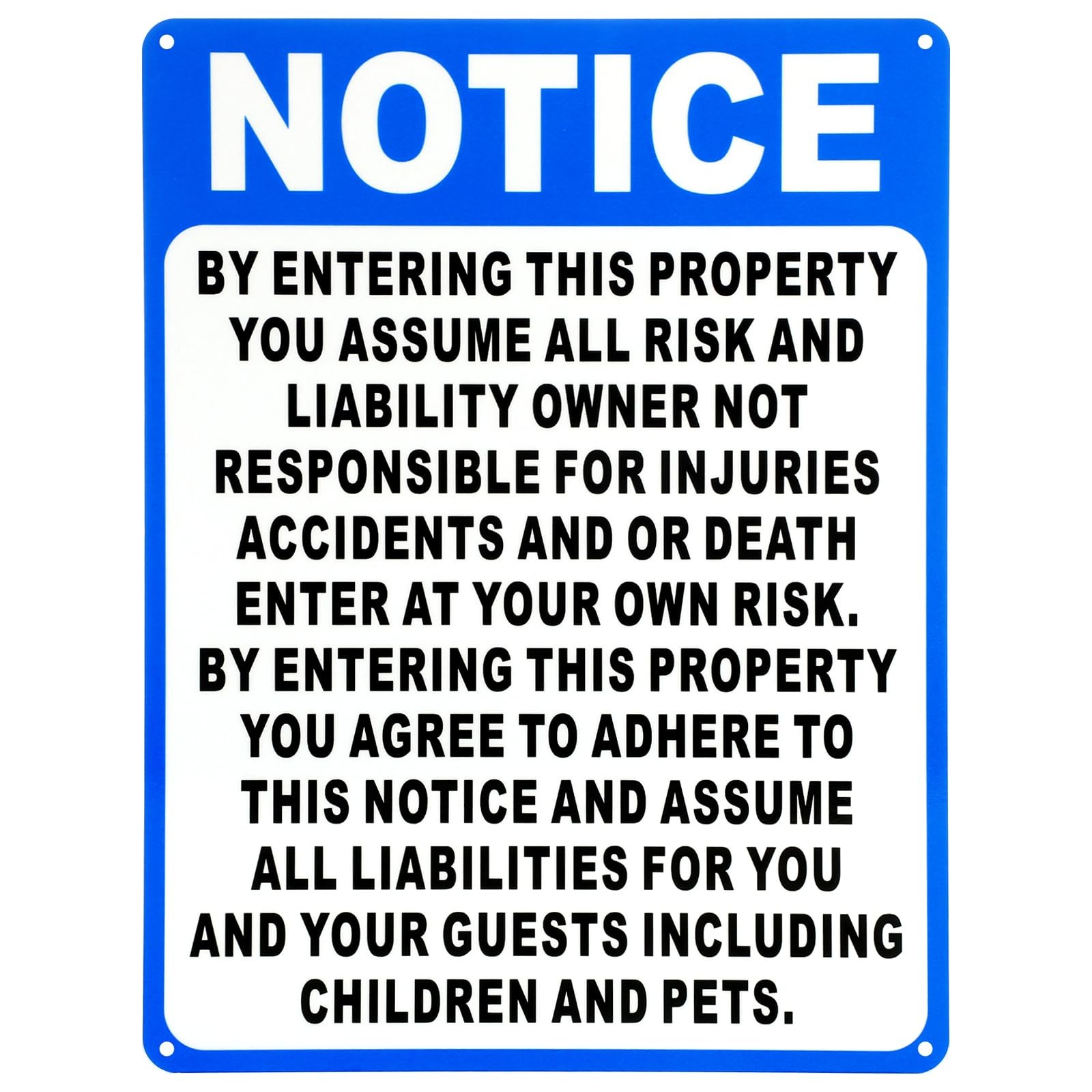 1 Pcs Not Responsible for Accidents or Injuries Sign Aluminum Enter at Your O…