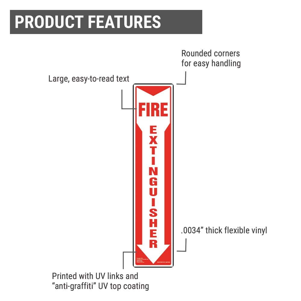 2 PCS Fire Extinguisher Sign Vertical Red White Down Arrow 4×18 Inch Vinyl
