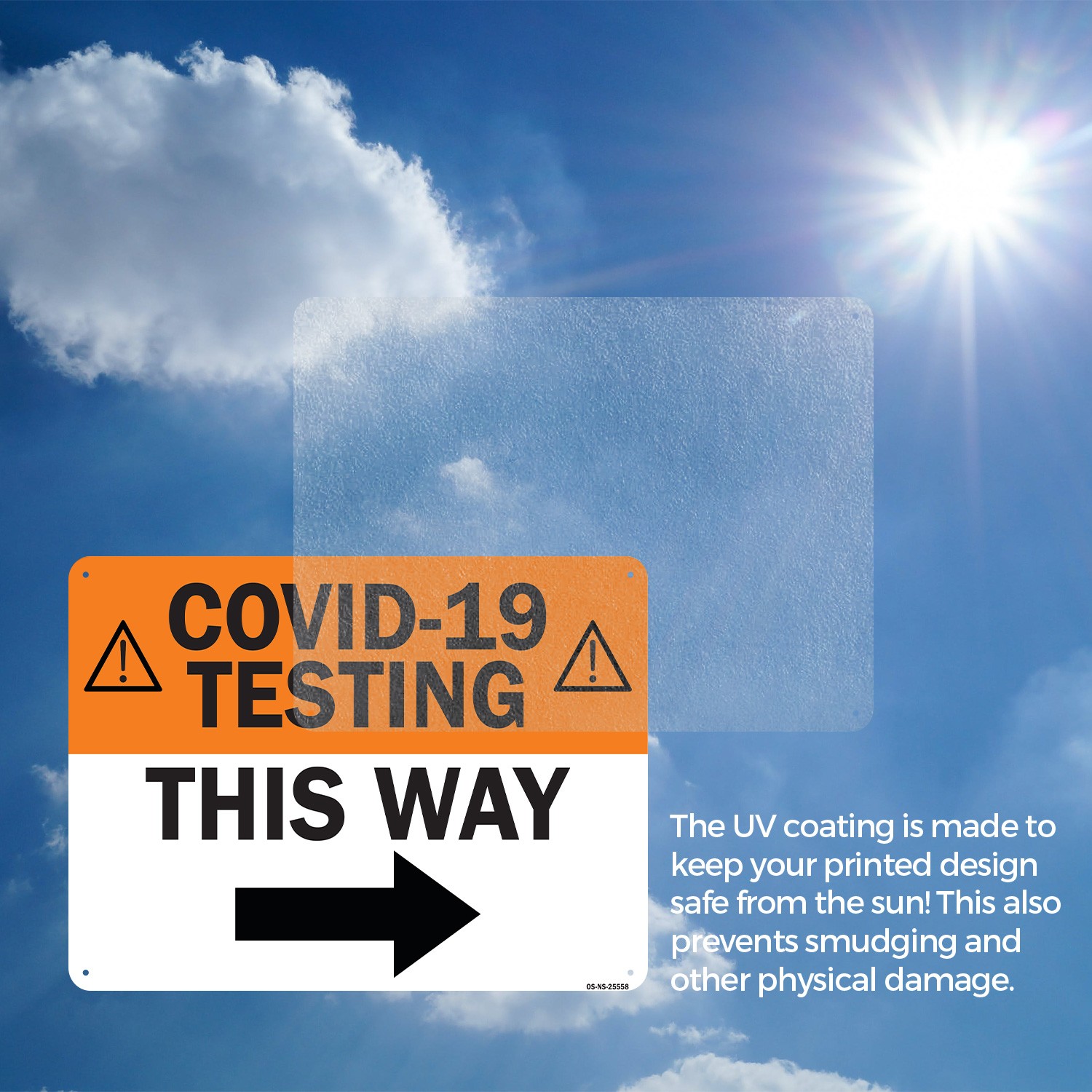 COVID-19 Testing This Way Right Arrow Public Safety Sign Or Decal – 5 or 10 Pack