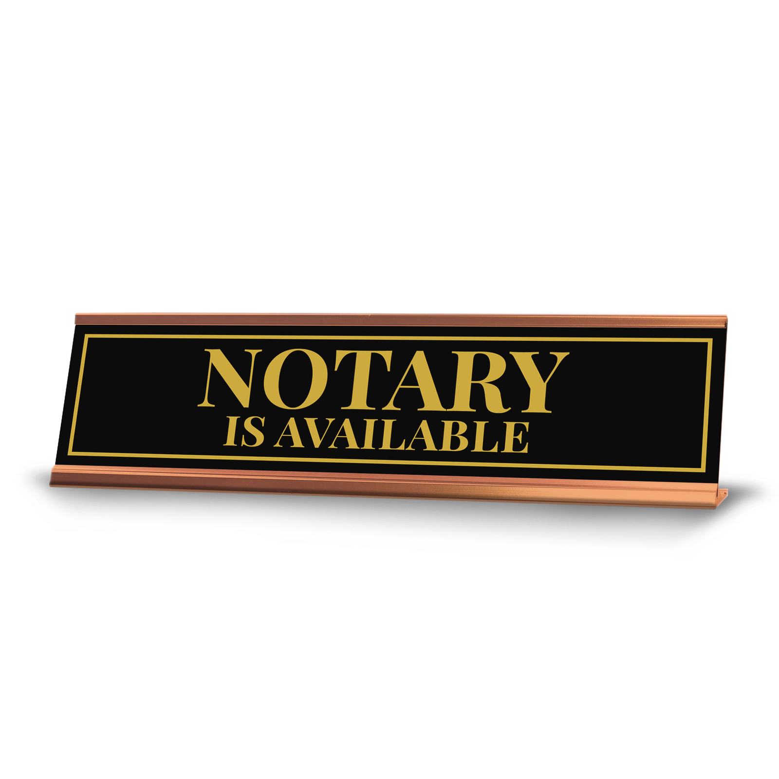 Signs ByLITA Notary Is Available Gold Frame Desk Sign (2×8&Prime;)