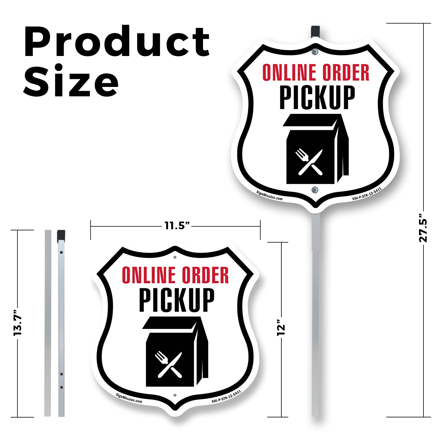 Online Order Pickup Shield Shaped Sign With Stake Crafted in the USA