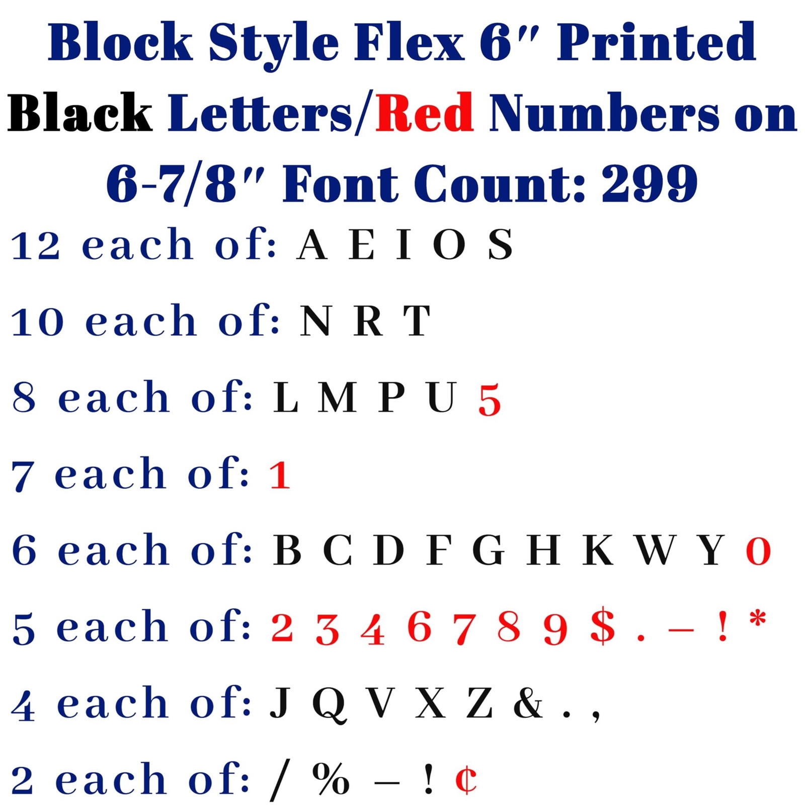 Changeable Outdoor Sign Flexible Letters – Block Style – 6&Prime; on 6-7/8&Prime; Black