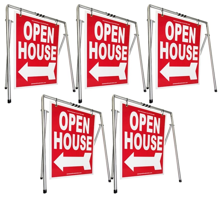 Real Estate Open House Sign Kit Metal A-Frame 5-Pack Red Swinger