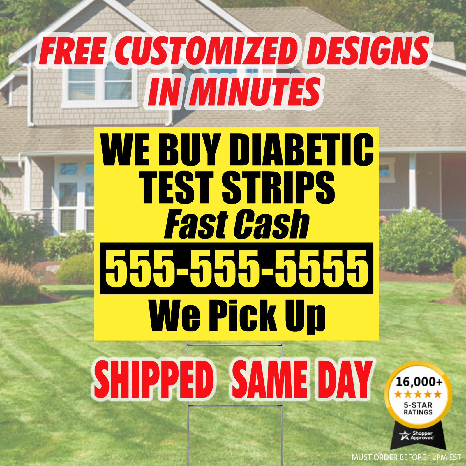 Diabetic Test Strips Full Color Custom Yard signs 24×18 2 Sided Stakes Included