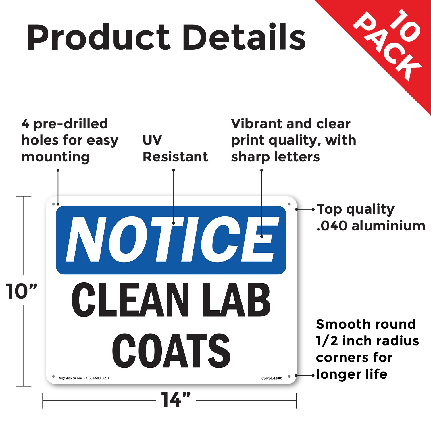 Clean Lab Coats OSHA Notice Sign Metal, Plastic, Or Decal – 5 or 10 Pack
