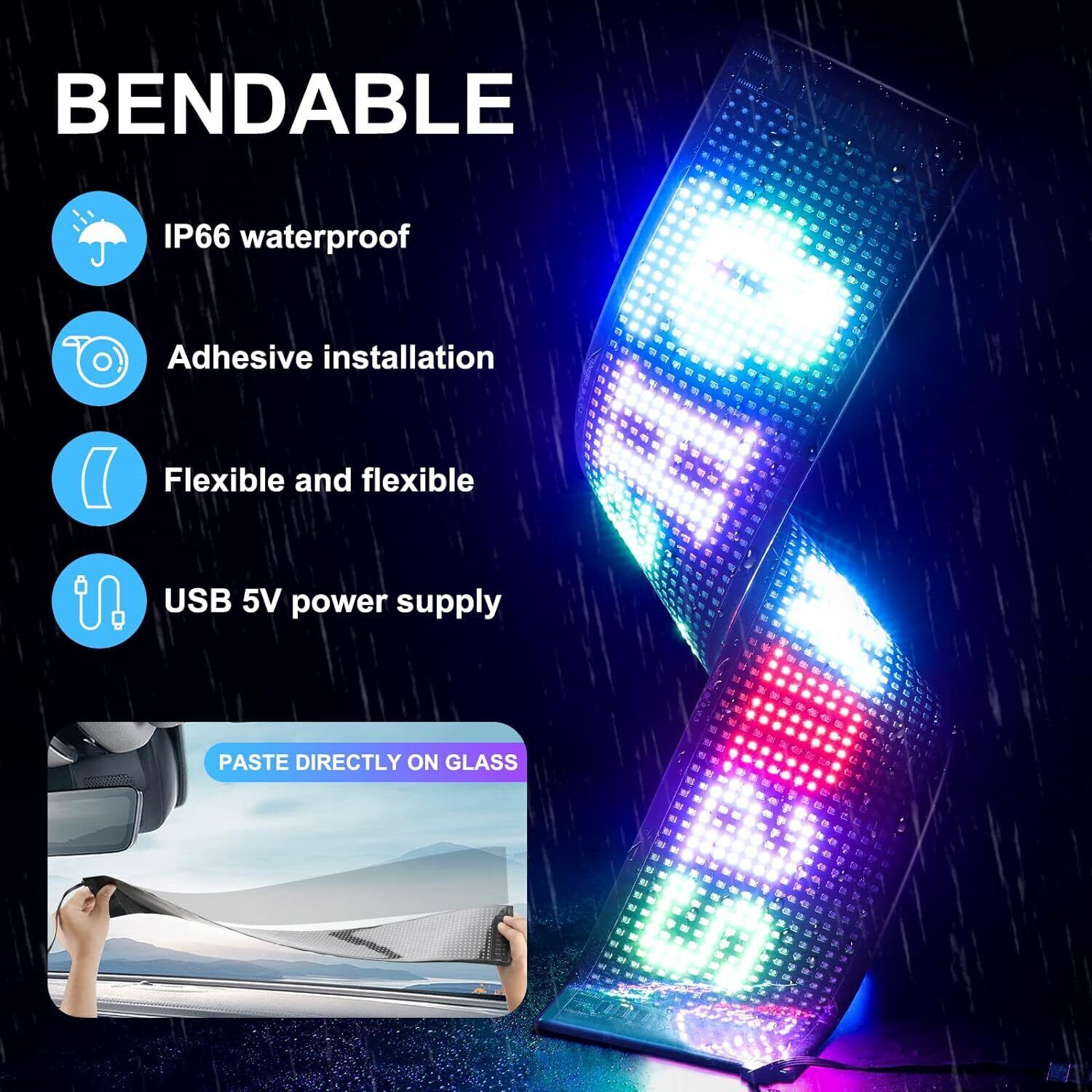 Scrolling LED Sign Matrix Panel Screen Bluetooth APP Control for Shop Bar Car US