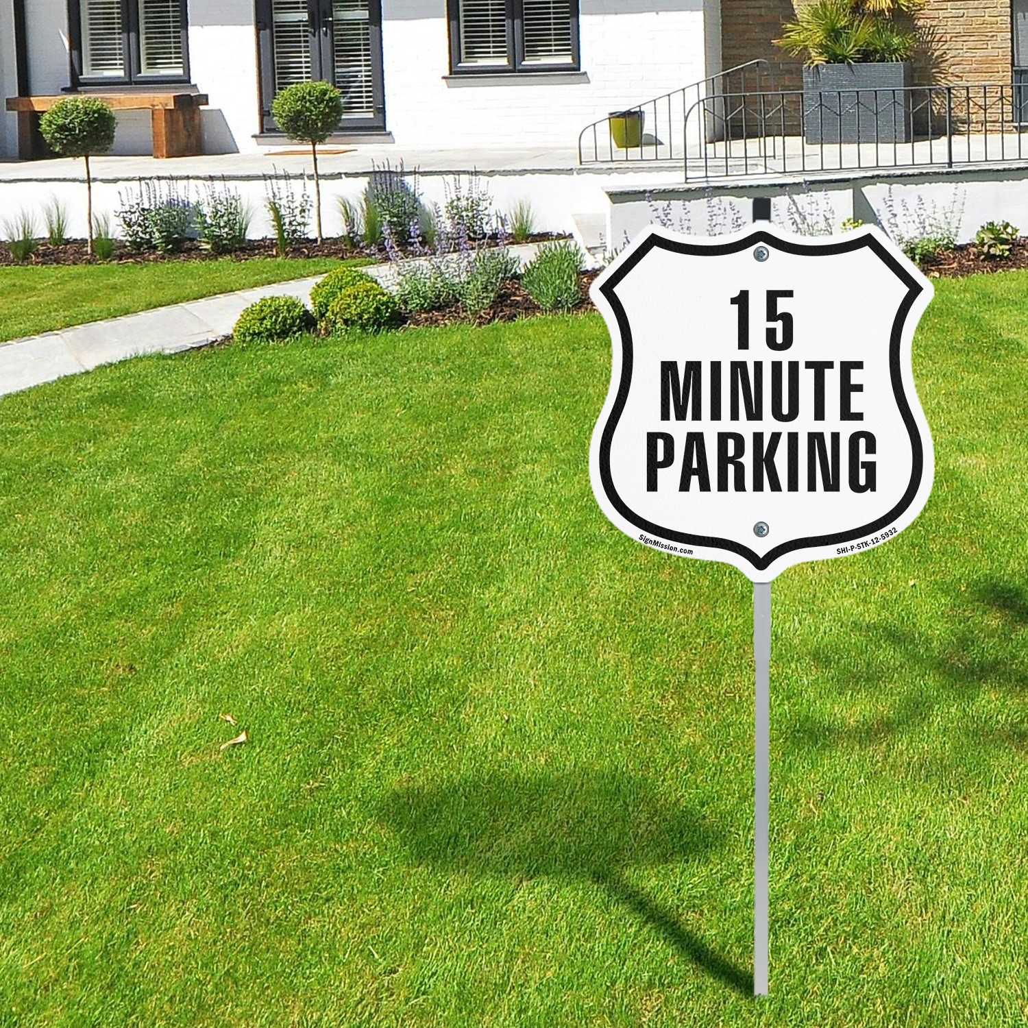 15 Minute Parking Shield Shaped Sign With Stake Crafted in the USA