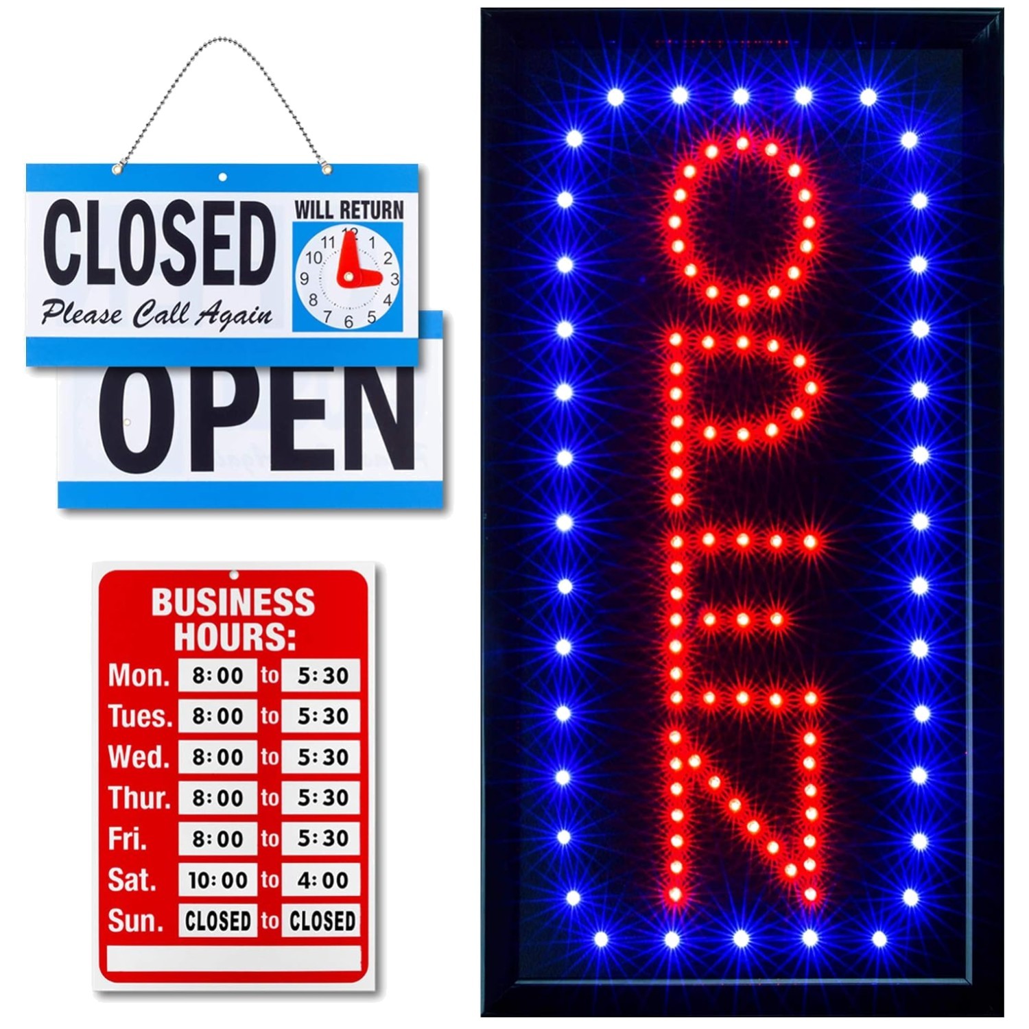 Vertical Business Open Sign with Flashing Mode
