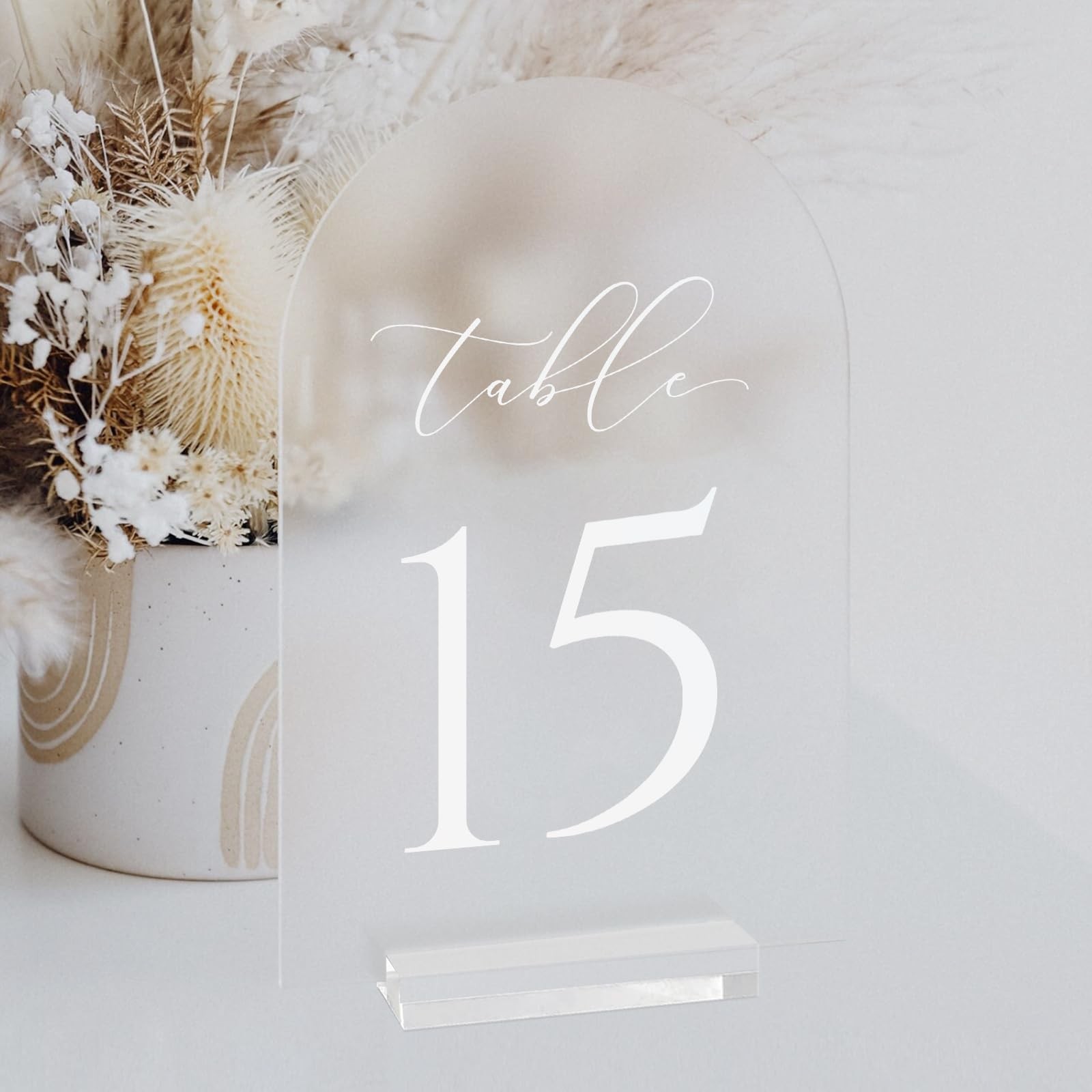 115 Frosted Acrylic Arch Wedding Table Numbers Stands Signs 5×7 Inch