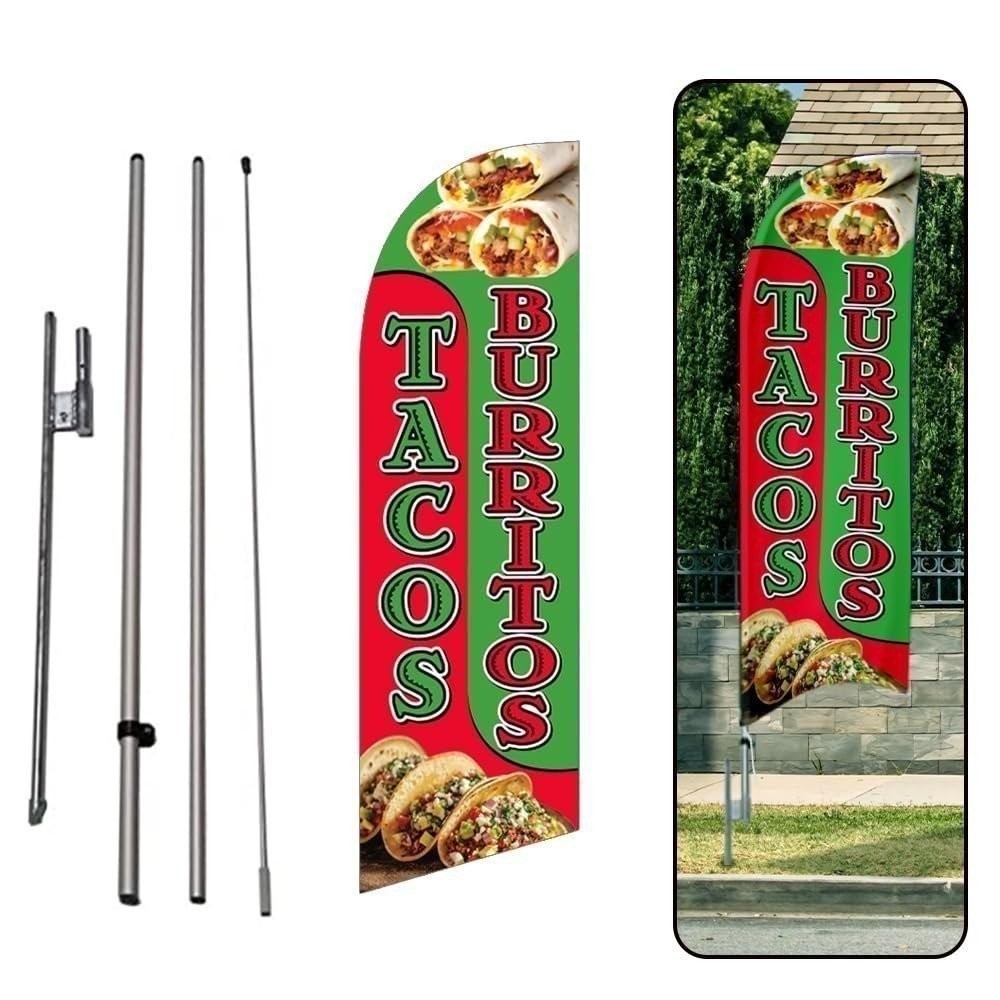 Tacos Burritos Mexican Restaurant Business Advertising 6&prime; FT Feather Banner…