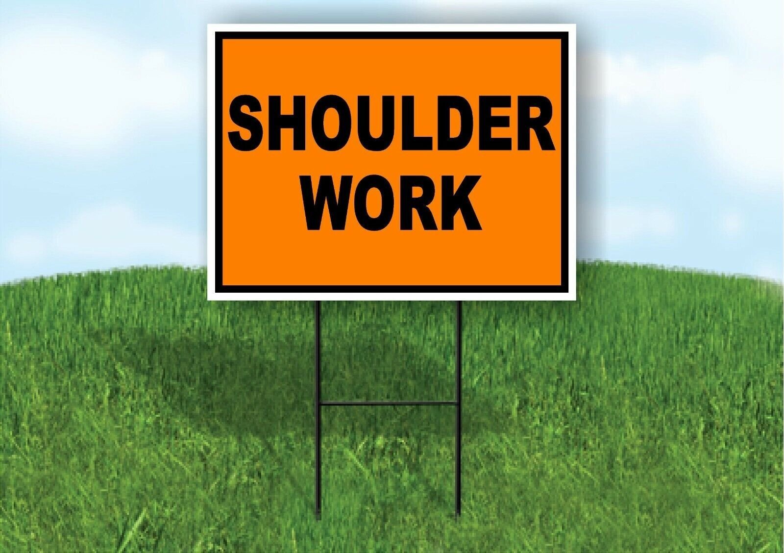 Shoulder Work Construction ORANGE BLACK Yard Sign Road with Stand LAWN SIGN