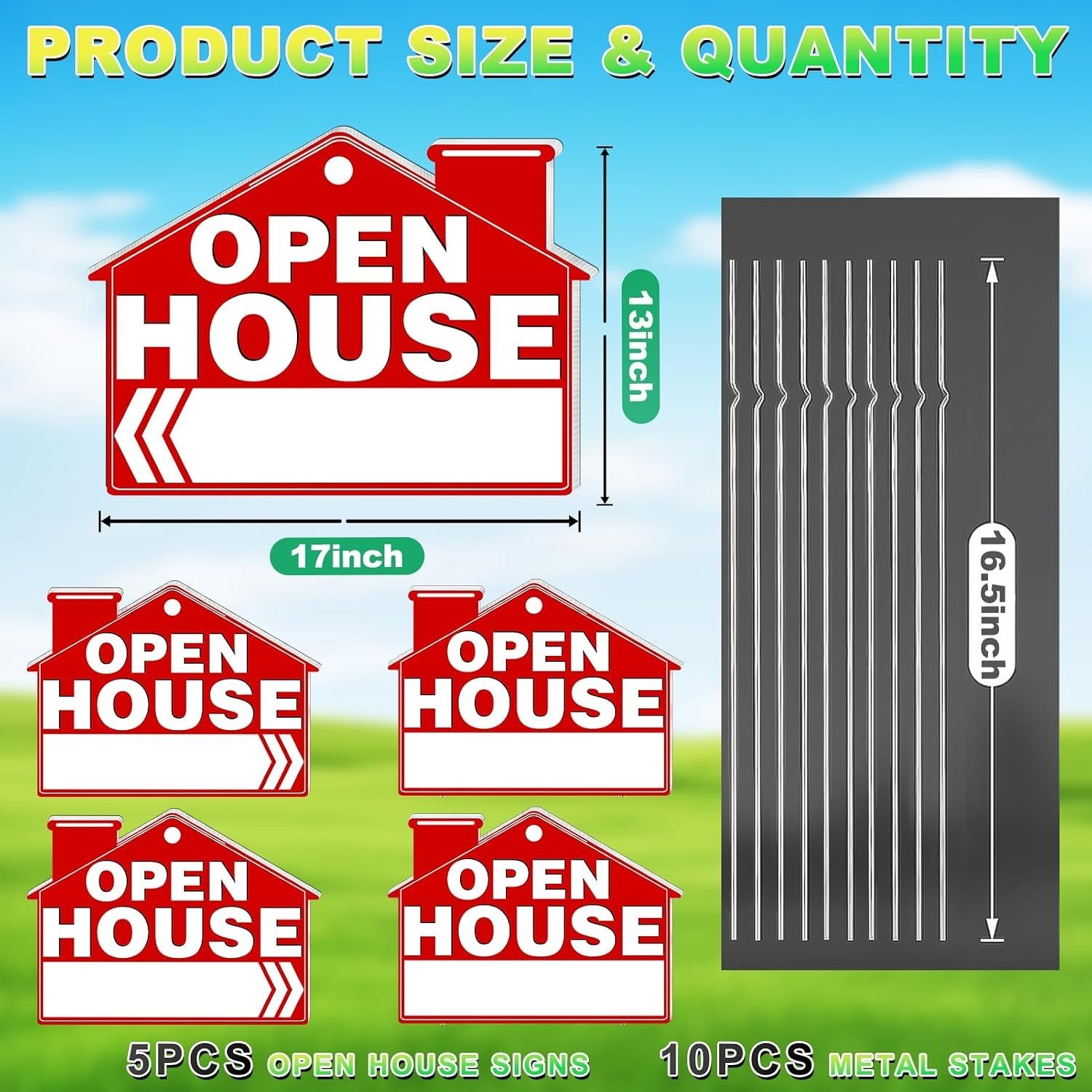 Open House Signs for Real Estate, 5 Packs 17&Prime; x 13&Prime; Large Double Sided Yard S…