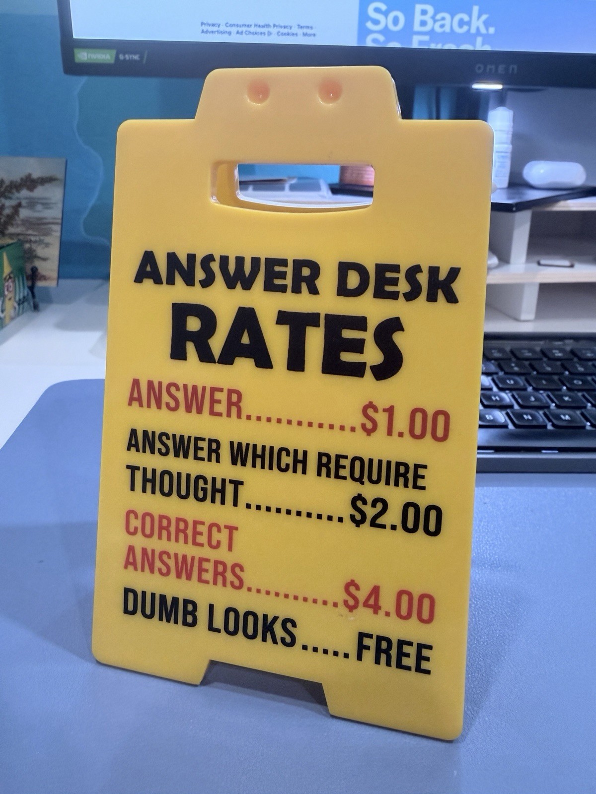 Office Desk Accessories Sign: Funny Gag Gifts Mini ANSWER DESK RATES Sign for Co