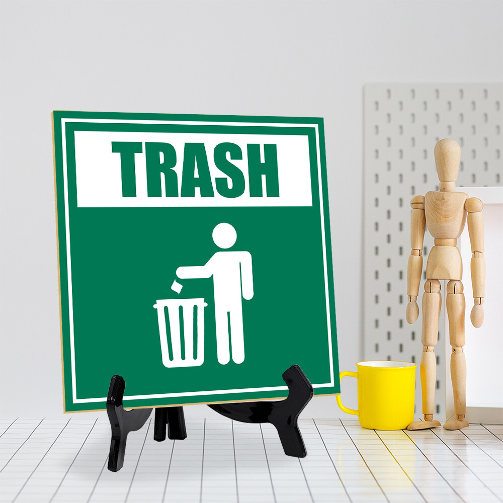 Trash 5&Prime;x 5&Prime; Square Table Sign With Acrylic Easel | Home & Office Decor