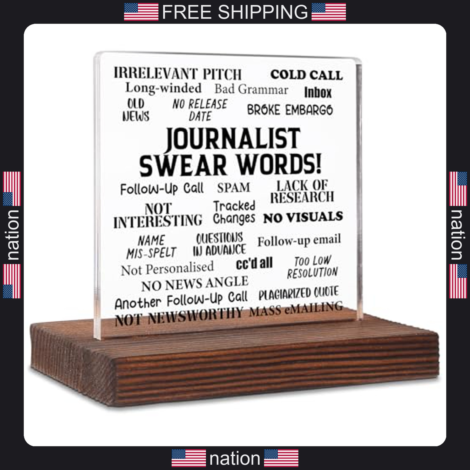 Funny Journalist Swear Words Acrylic Desk Sign, Reporter Appreciation Gift for