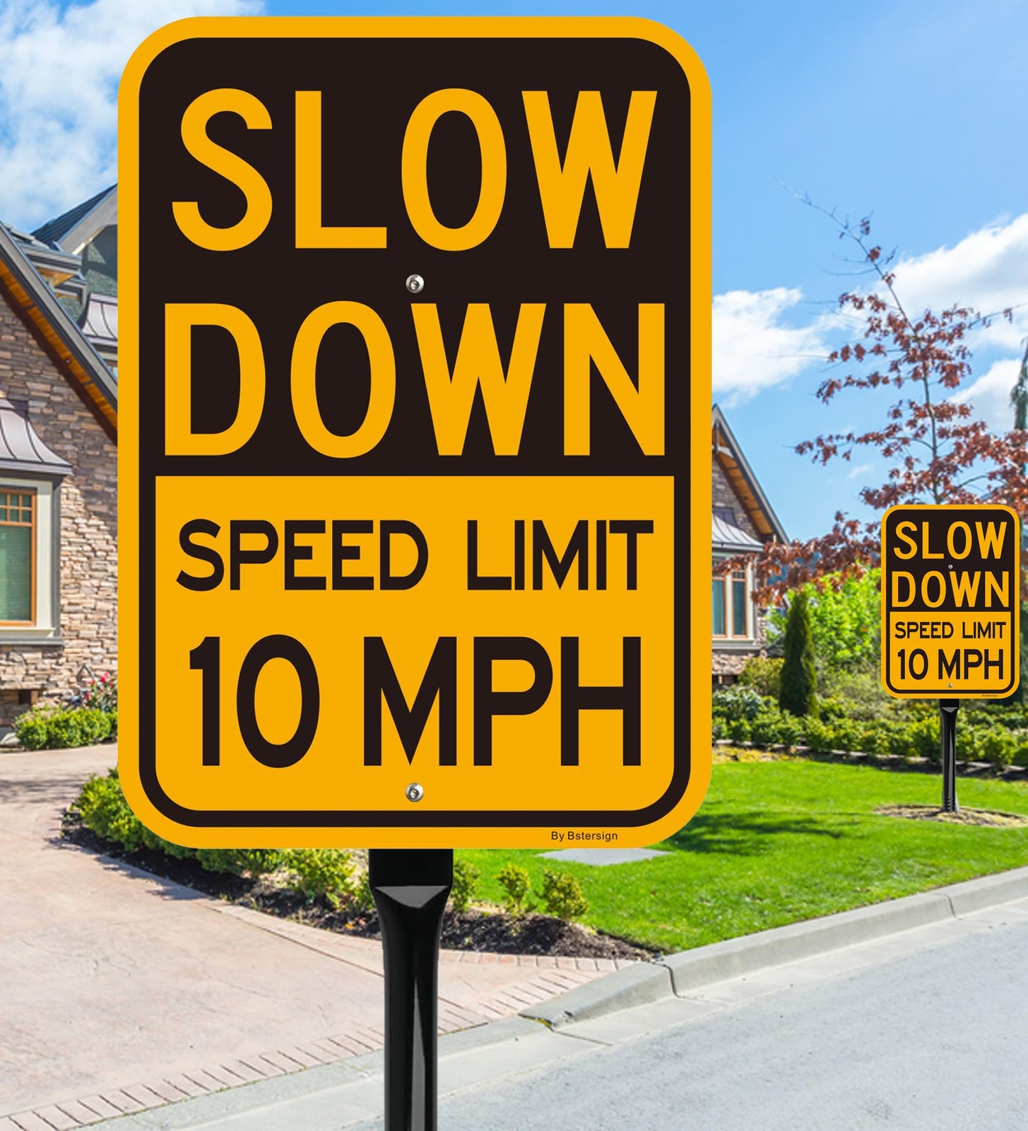 Slow Down Speed Limit 10MPH Sign 36 Inch Metal Stake Reflective 14×10 Inch 2 PCS