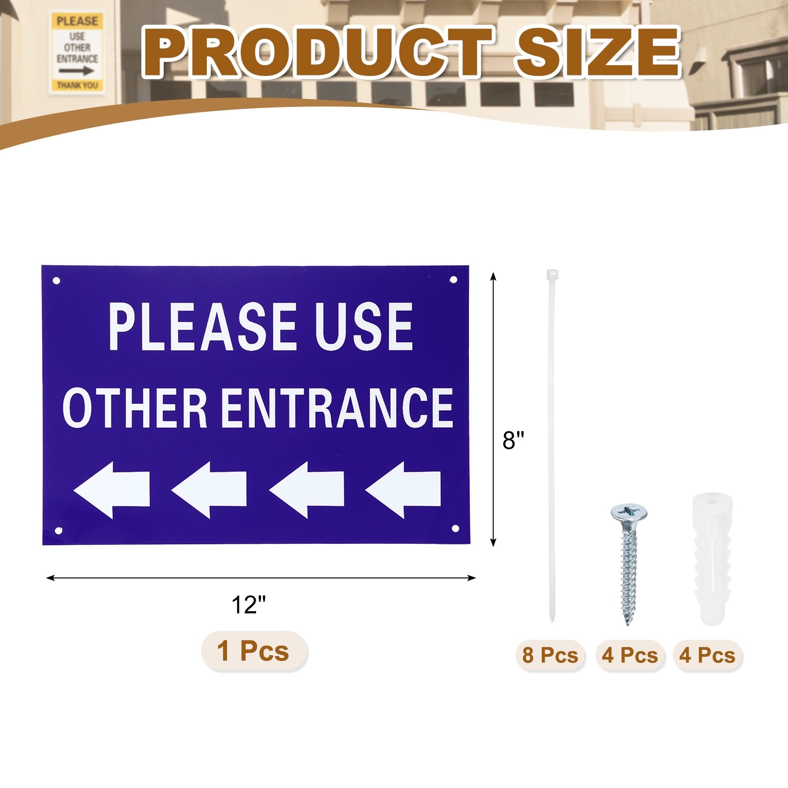 Please Use Other Entrance Sign, Left Arrow, Blue on White