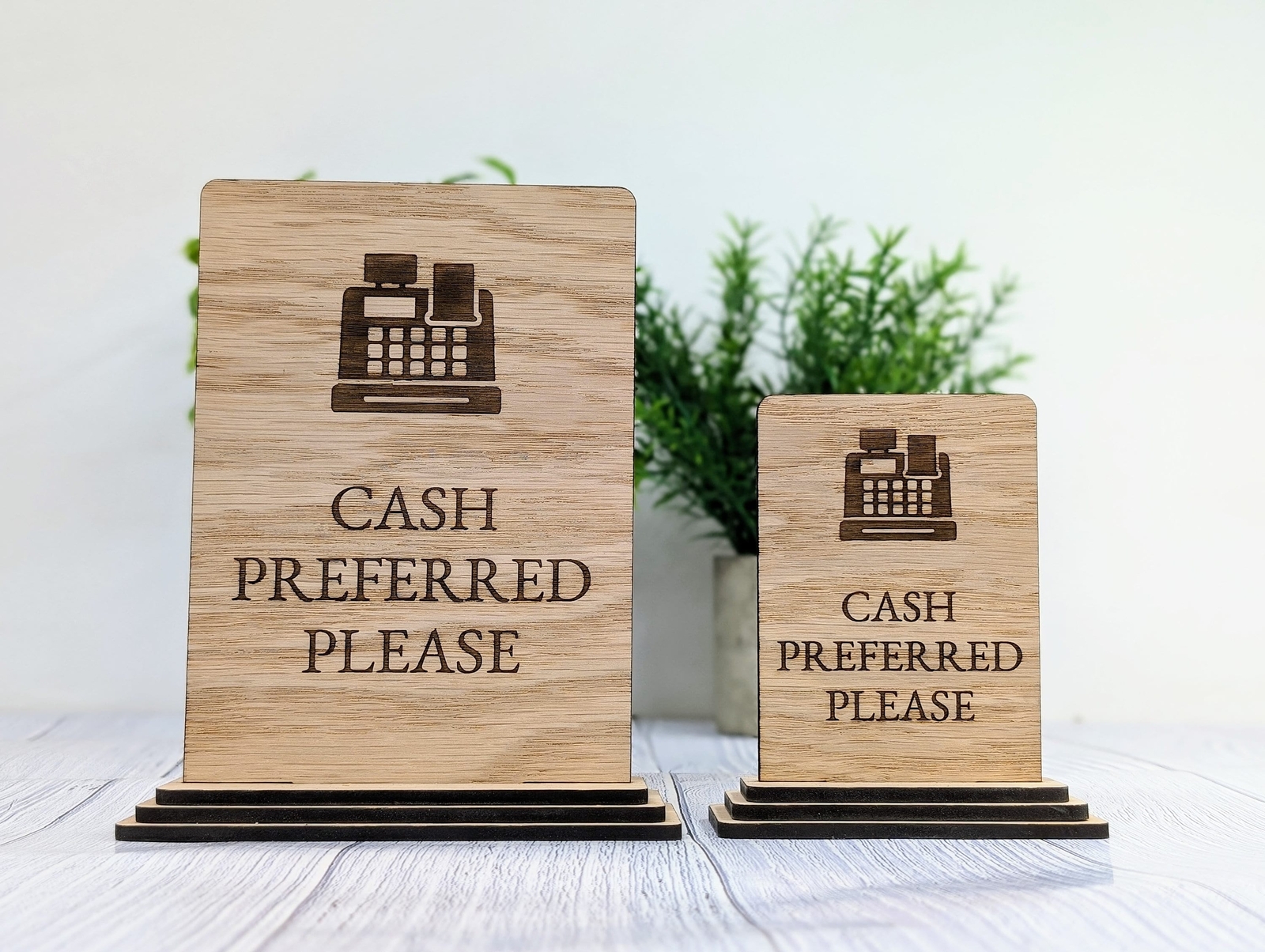 Wooden Freestanding Table Sign &lsquo;Cash Preferred&rsquo; – Perfect for Shop Signage