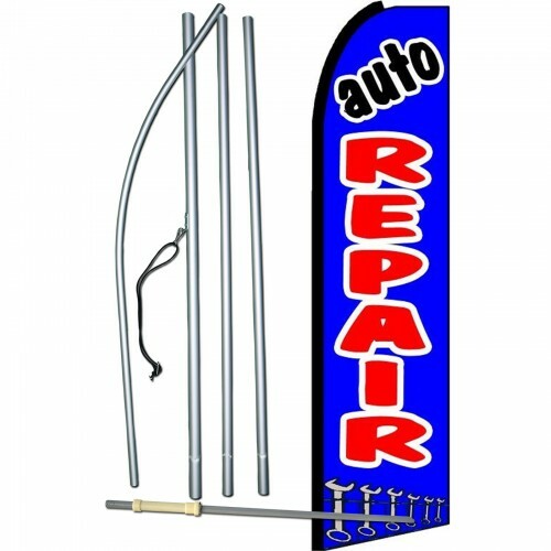 Complete 15&prime; Auto Repair Blue Kit Swooper Feather Flutter Banner Sign Flag