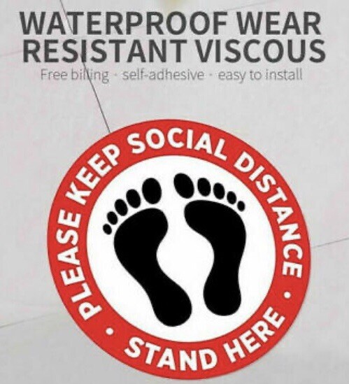 Social Distance Floor Sticker. 12-Pack Anti-Slip, Waterproof. Red White & Black
