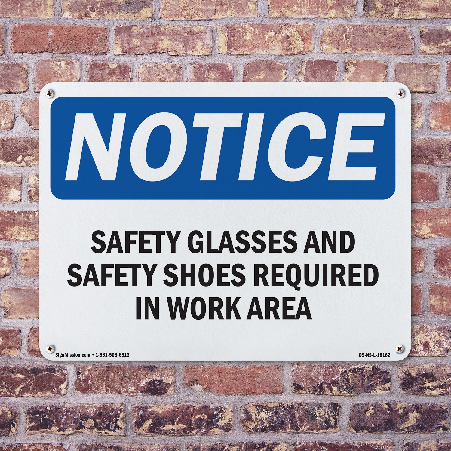 Safety Glasses And Safety Shoes Required OSHA Notice Sign, Decal 5 or 10 Pack