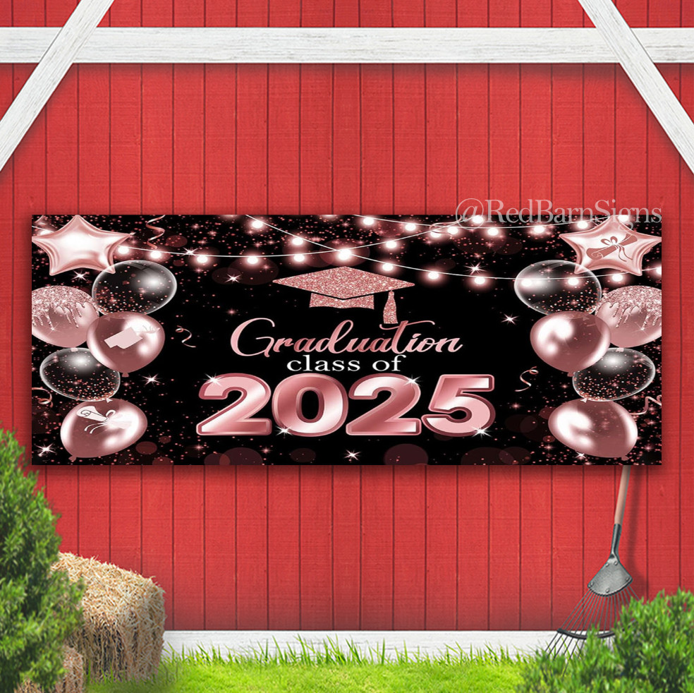 Congrats Class of 2025 Graduation Party Backdrop Pink Banner Sign with grommets