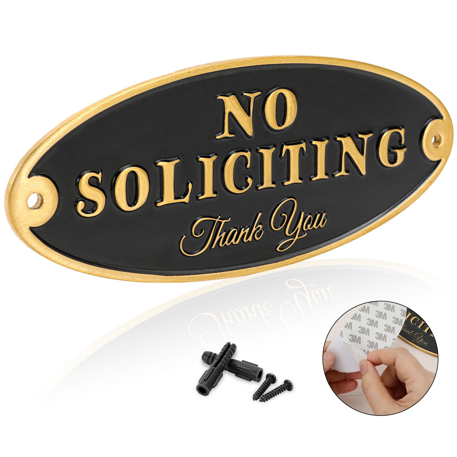 Brass No Soliciting Sign for House Office – No Soliciting Sign for Front Door- M